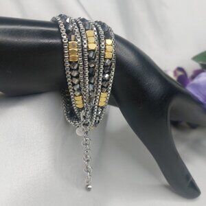 Stella & Dot Bracelet Gold Silver Luna Wrap Gunmetal Edgy Shiny Unisex EUC